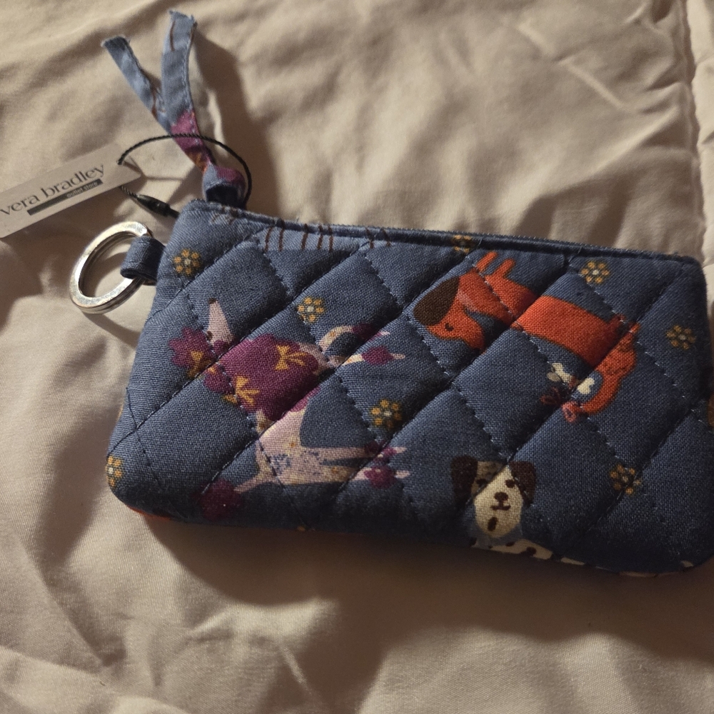 Vera Bradley Blue Dog Print Zipper ID Case Coin Purse